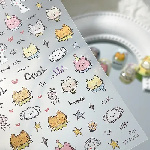 Pegatinas Planas De Uñas Con Gatito Lindo