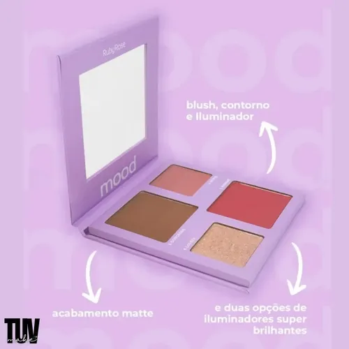 Paleta de coloretes para contorno e iluminador Mood Ruby Rose Tone Makeup Group 2