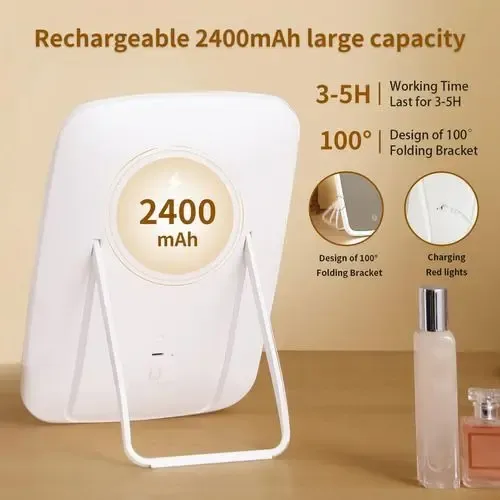 Espejo De Maquillaje Luz Led Con Soporte Touch Usb 3 Modos