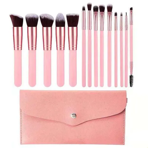 14 Pcs Set De Pinceles De Maquillaje Mango De Madera Polvo