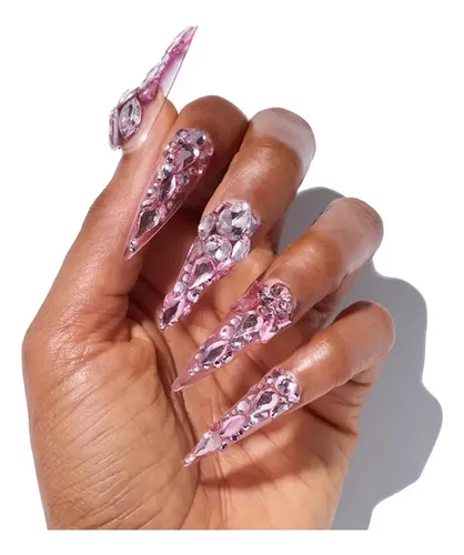 Uñas Postizas Largas Y Puntiagudas Con Incrustaciones De