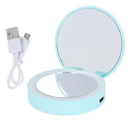 ` Espejo De Maquillaje De Viaje Con Luz Led, Redondo Y &um