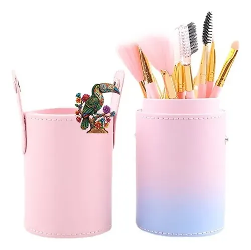 Juego Brochas De Maquillaje De 12 Piezas Con Cubo De Cuero