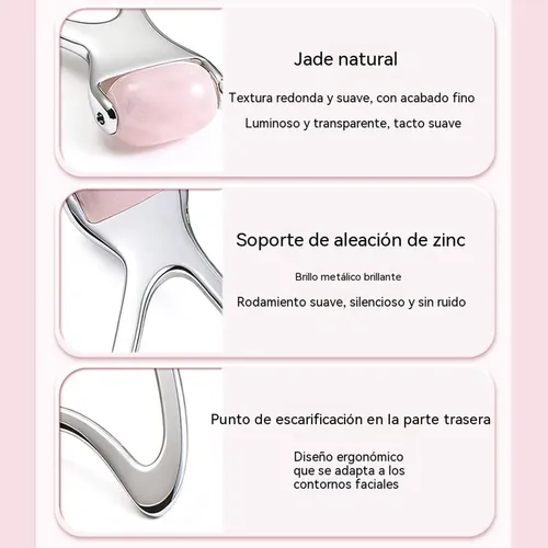 Rodillo Facial De Cuarzo Rosa Y Jade, Masajeador De Rostro C