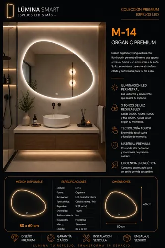 Espejo Digital Led Irregular 60×80 Sin Marco Moderno Premium