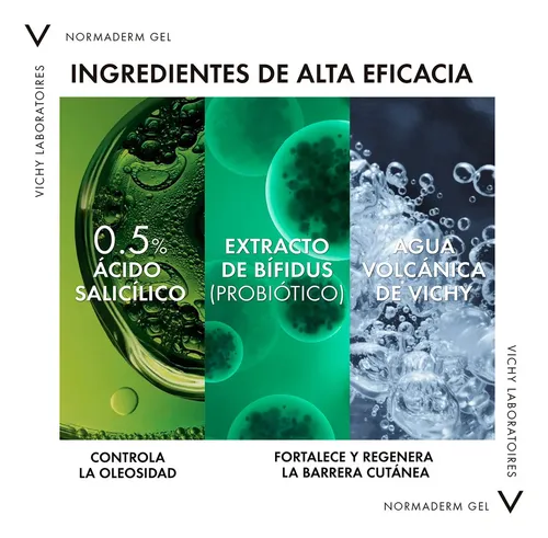 Gel De Limpieza Vichy Normaderm de 400 mL Vichy día/noche para piel grasa de 400g 18+ años