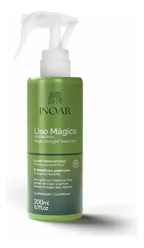 Inoar Spray Protector de Calor para Cabello con Aceite de Argán Liso Mágico, Anti Frizz, Brillo y Suavidad, Ideal para Secadora y Plancha, Protección Térmica Profesional, 200 ml