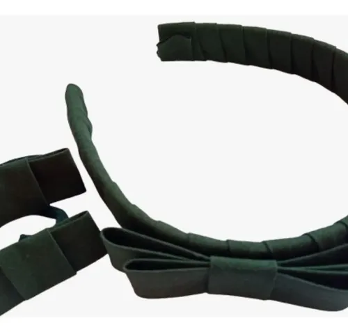 Accesorios Para El Pelo Escolar Moda Combo Vincha + Gomitas Color Verde Oscuro