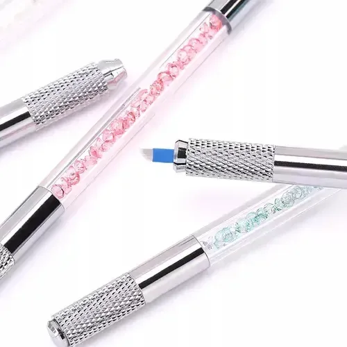 Tebori Pluma Microblading Doble Puntas Mango Glitter Acero