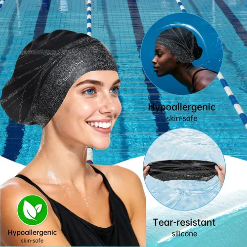 Gorro De Natación Silicona Largo, Elástico, Negro Negro
