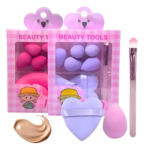 Set De Mini Esponjas Blender Flufy Y Pincel Para Maquillaje