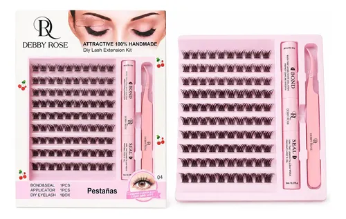 Debby Rose Kit Pestañas Cluster Adhesivo Pestañas Diy Color Negro Espesor 4 mm Largo 1 cm Tipo de curvatura D