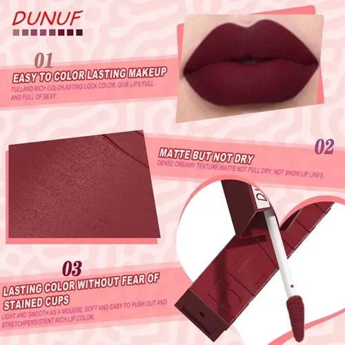 L/x Asdda Set De Labiales Mate A Prueba De Agua Dunuf, 8 .