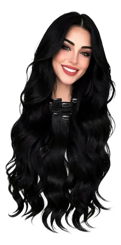 Extensiones Cabello Humano Clip In Lacio Negro 56cm 80g