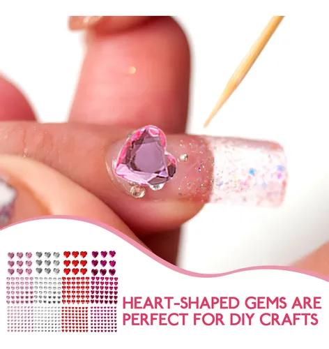12 Hojas De Pegatinas Adhesivas Con Gemas En Forma De Corazó