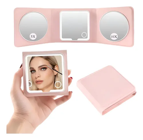 Z Espejo De Maquillaje Recargable Con Luz Led Y Aumento P