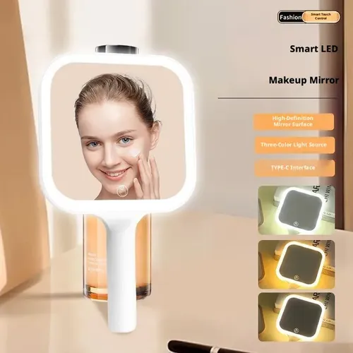 Espejo Para Maquillaje Led Portatil De Mano Cuadrado Abs