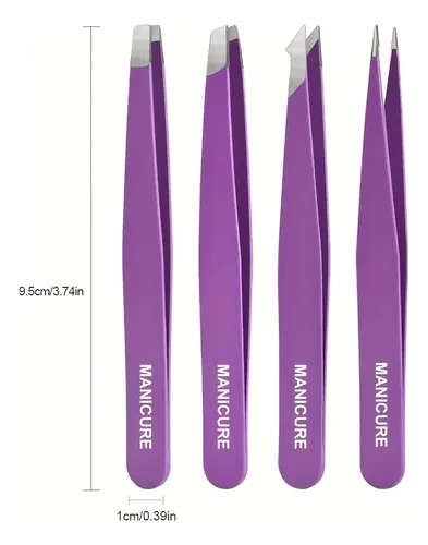 Set Pinzas Depilar X4 Manicura Con Estuche 4pcs Violet
