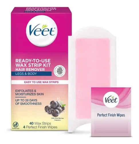 Veet Depiladora Piernas Y Cuerpo Tiras De Cera Fría, 40 Ct (
