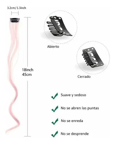 Set 6u Extensiones De Pelo Tinsel Glitter Clip Onduladas