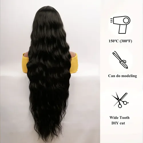 Elegantes Pelucas Largas Para Mujer, Onduladas, Extra Negras