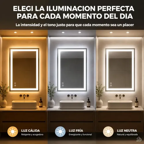 Espejo LED Rectangular 50×70 Kitchen West Digital Luz Fría Cálida Neutra Desempañador