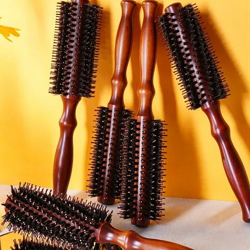 Cepillos Redondos De Madera X2 Recto Y Curvo Marrón