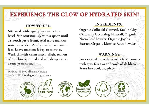 Mascarilla Hidratante Facial Goldcrest Naturals 198g
