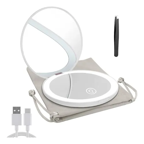 Espejo Compacto Milishow, Luz Led Con Aumento De 1x/10x, Bla