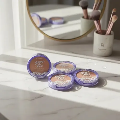 Polvo Compacto Stay Fix Ruby Rose Vitamina E Waterproof Tono Light 4