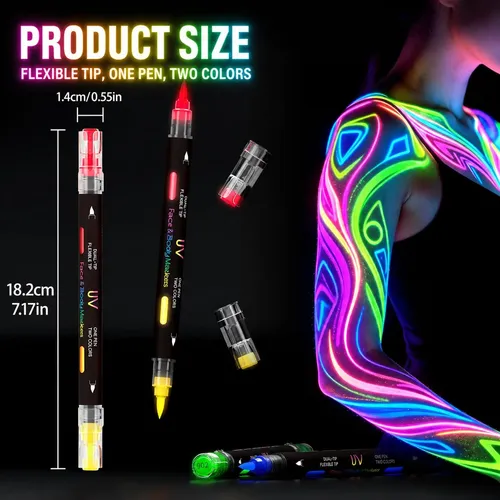 Pinturas Neon Marcadores Uv Fluorescentes Maquillaje 8 Pzs