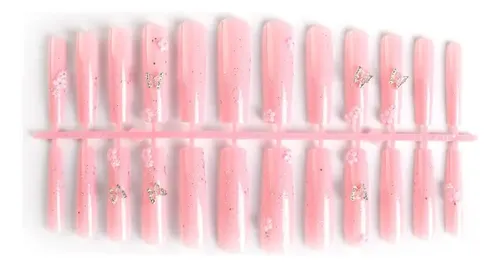 Dos Cajas De Uñas Postizas Largas De Mariposa Rosa.