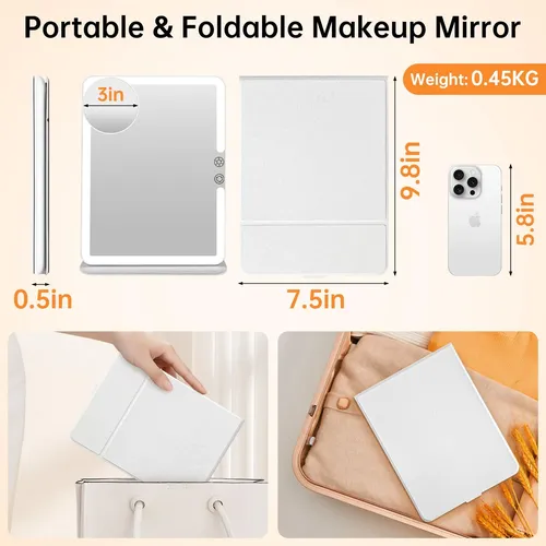 Espejo Maquillaje Funtouch Luz Led Recargable 9×7” Blanco