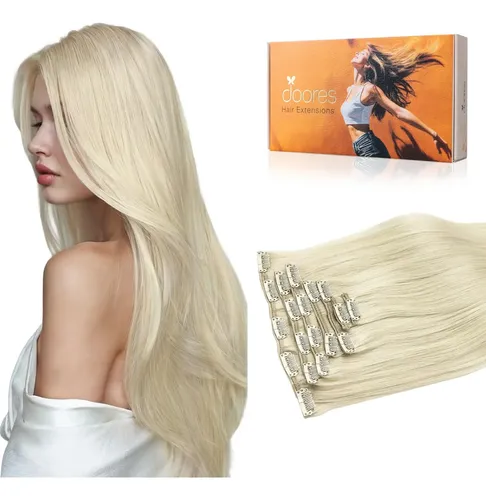 Extensiones De Cabello Natural Rubio Platino 50cm 120g 7pcs.