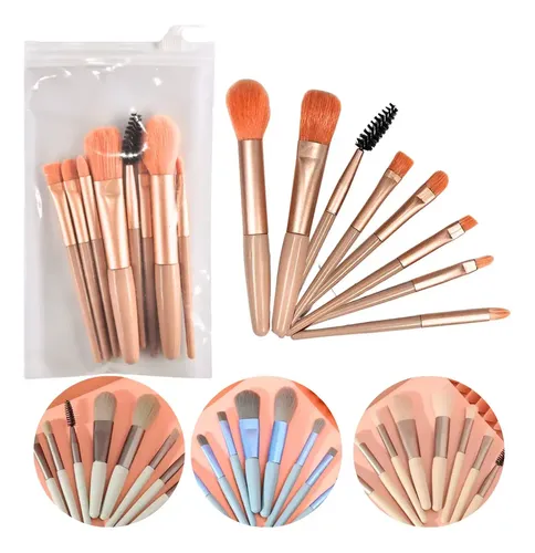 Set X8 Mini Brochas Pinceles P/ Maquillaje Difuminar Make Up Color Rosa