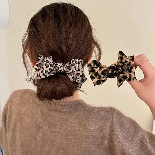&2 Grampos Leopardo Com Laço | Estilo Vintage Para Mulher Z