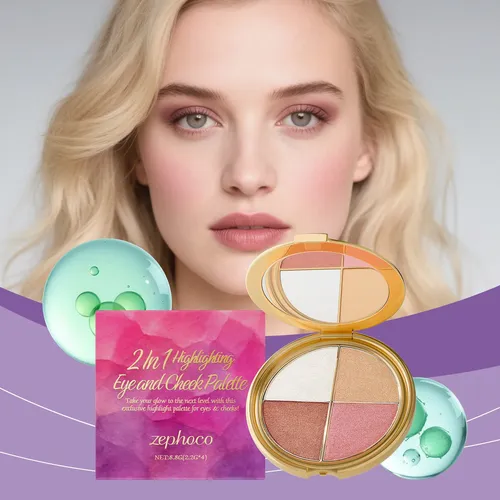 Paleta De Sombras De Ojos Y Coloretes De Alto Brillo, 4 Colo