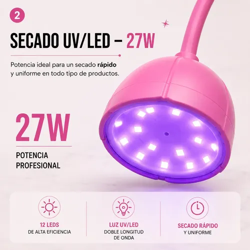 Cabina Lampara Uñas Inalámbrica 27w Uv Led Calabaza Rosa