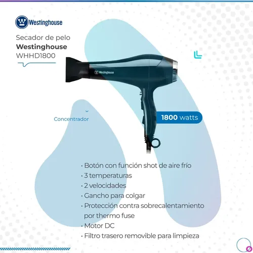 Secador De Pelo Westinghouse 1800w Color Negro Whhd1800