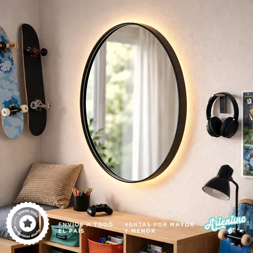Espejo Led Redondo Baño 80 Industrial Liviano Directo 220