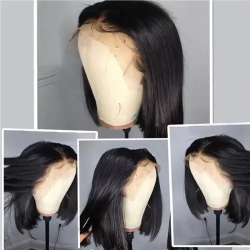 Peluca Corta De Pelo Liso, Diseño De Encaje En La Parte Dela