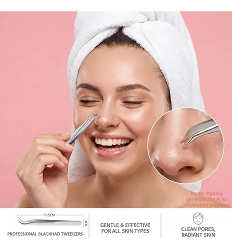 Pinzas 4 En 1 Acero Precisión Negro Para Cejas Y Puntos