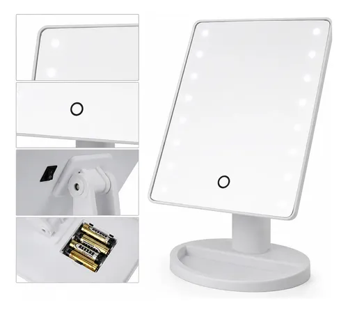 Espejo Maquillaje Tactil Luz 16 Led 3 Modos Usb