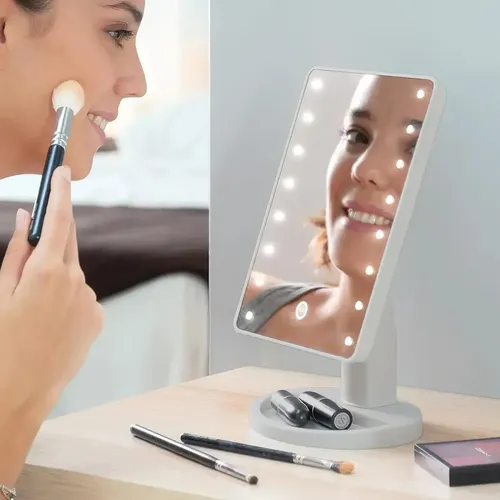 Espejo Maquillaje 16 Luces Led Touch Rotacion 360° Usb Marco Negro