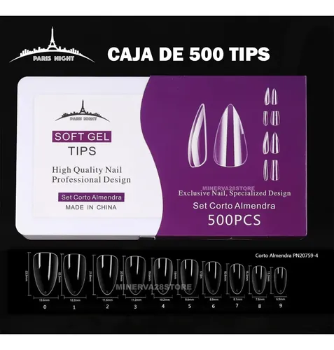 Tips Soft Gel Almendra Cortas Caja X500 Uñas/ Paris Night