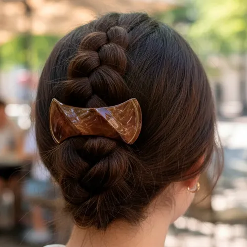 Hebilla Francesa Broche Para Pelo Grande Marrón Pack X12