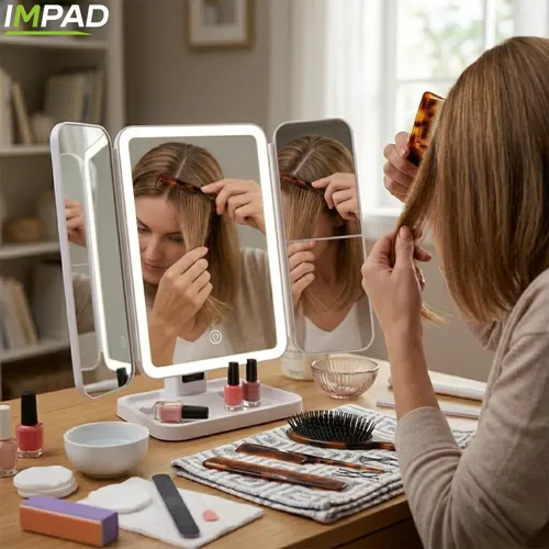 Espejo Maquillaje Led Tactil Triple Aumento Recargable Impad