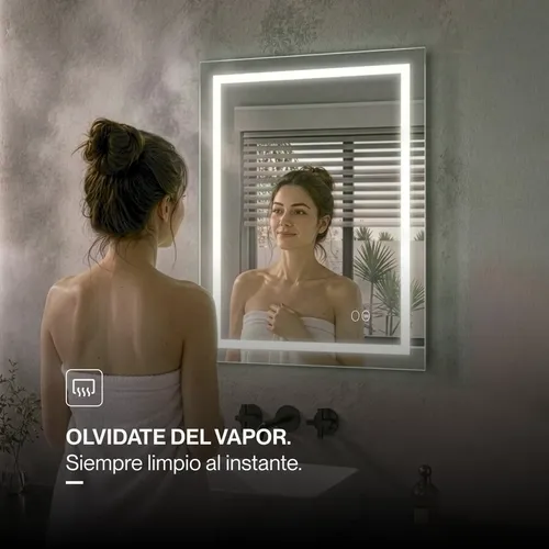 Espejo Digital Luz Led Táctil Desempañador Baño Rectangular