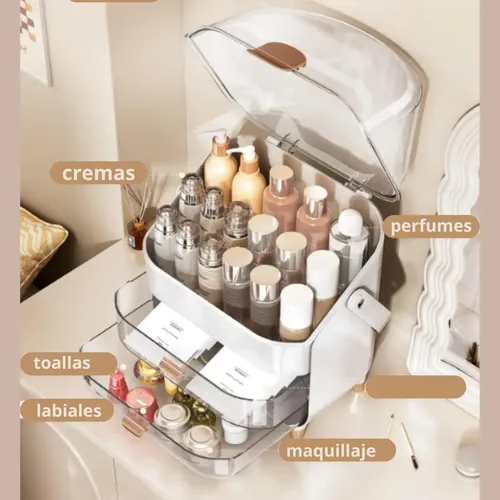 Organizador Maletin Con Manija Porta Maquillaje Cajones Tapa