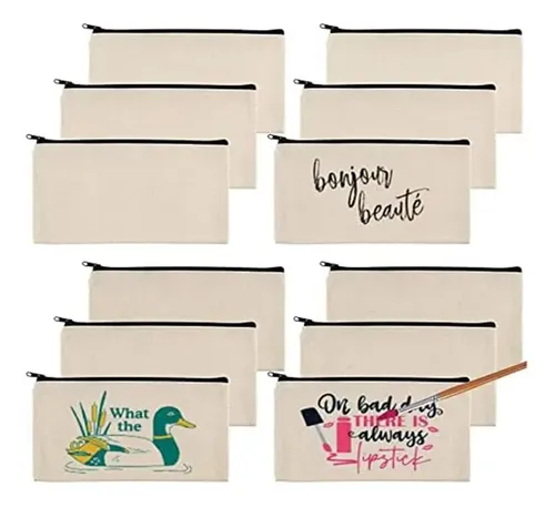 12 Bolsas De Lona En Blanco, Estuches Para Lápices, Bolsas De Maquillaje De Lona, Lisas